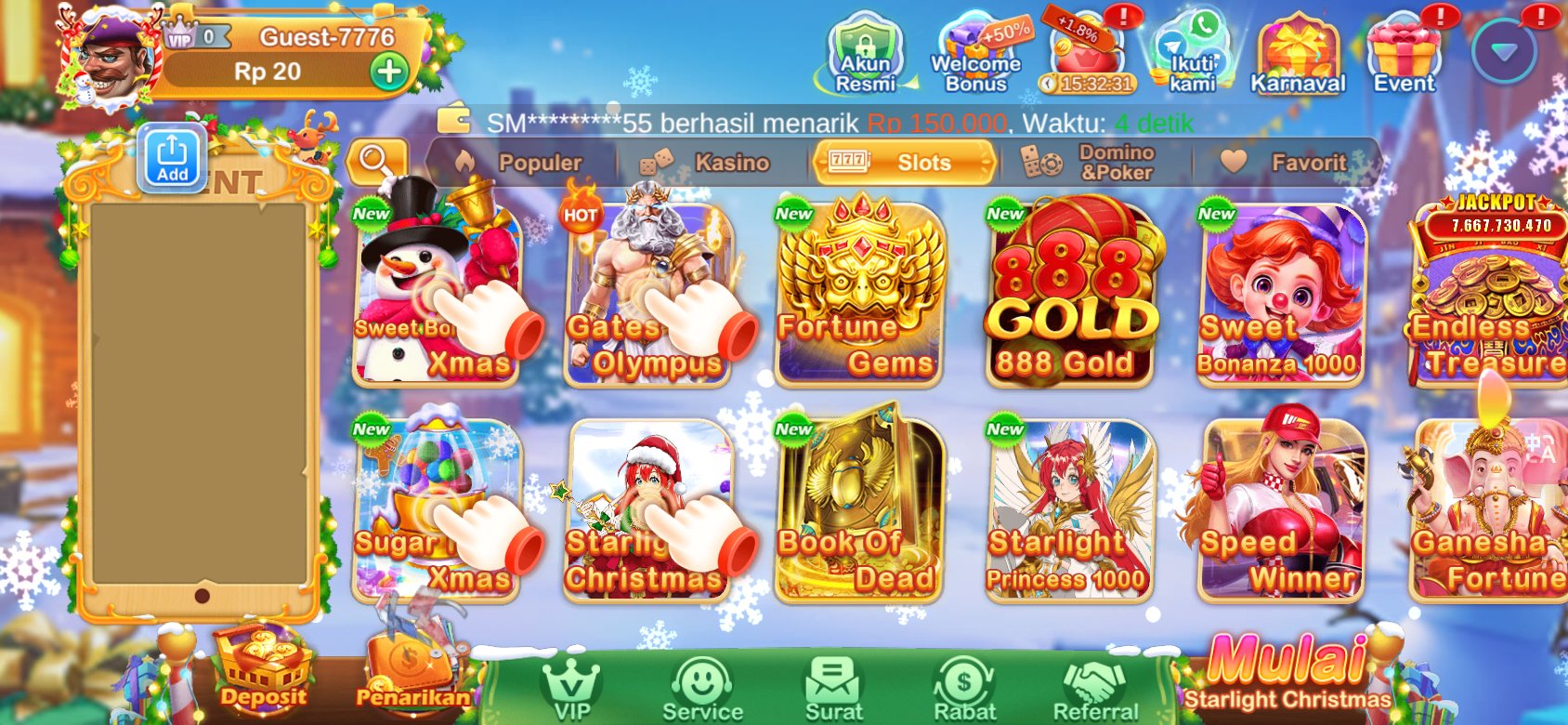 Tangkapan layar aplikasi Slots idr yang menampilkan halaman permainan slot online.